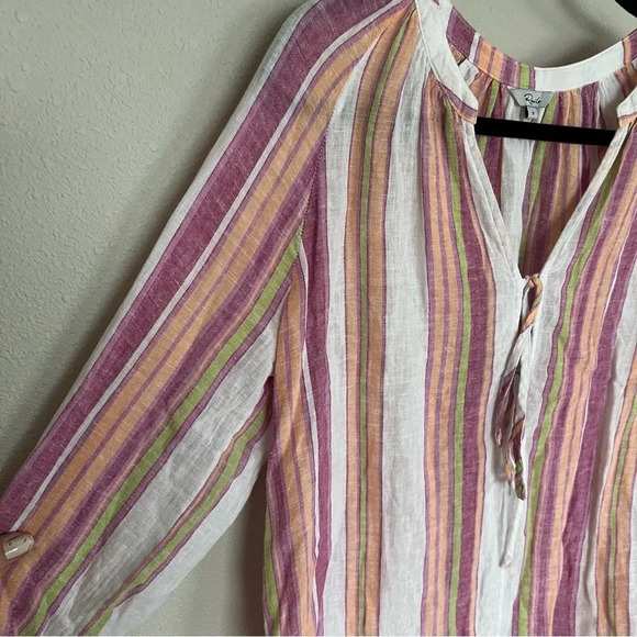 NWOT Rails Brielle Top Linen Blend Hibiscus Stripe Casual Women’s Small - Picture 6 of 13